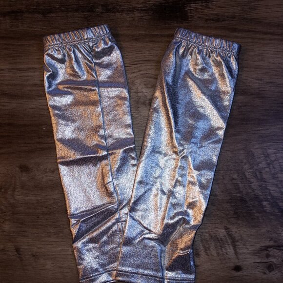 Girls Metallic Shiny Tie Front Knot Crop Top W/Arm Sleeves for Dancing, 12-13 yr - Picture 8 of 11